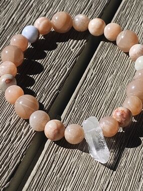 Peach & Sunstone W/ Clear Quartz Stretch Bracelet